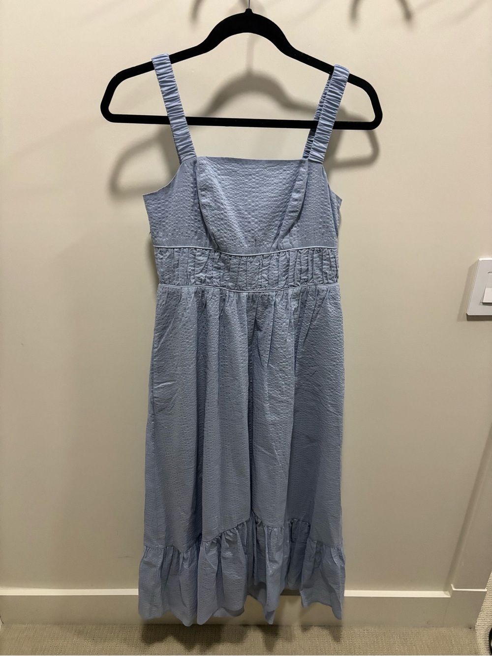 AYR Light Blue Seersucker Maxi Sundress with pockets